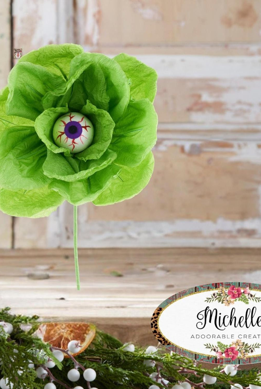 19" Paper Rose Eyeball Stem: Green