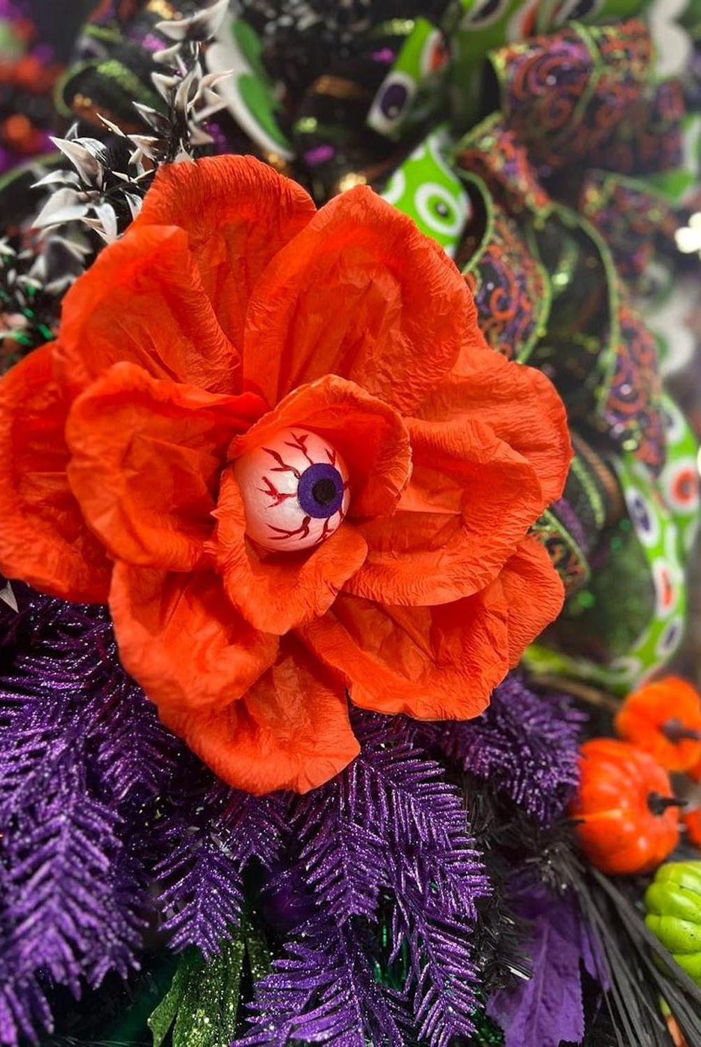 19" Paper Rose Eyeball Stem: Orange