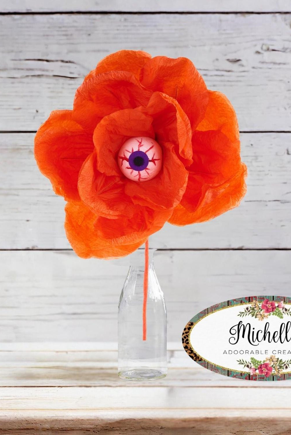 19" Paper Rose Eyeball Stem: Orange