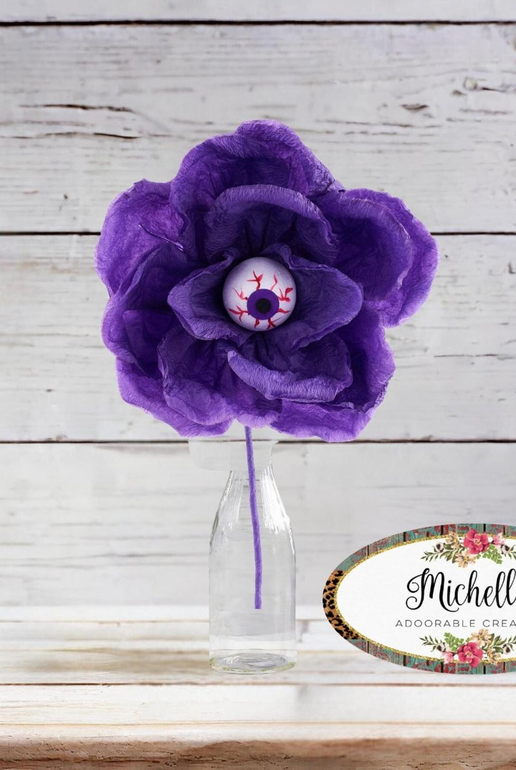 19" Paper Rose Eyeball Stem: Purple