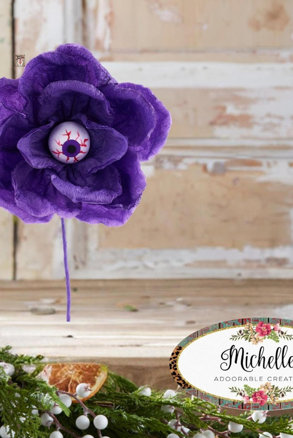 19" Paper Rose Eyeball Stem: Purple