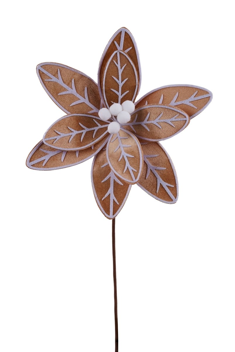 Shop For 19in Velvet Poinsettia Stem: Brown/White