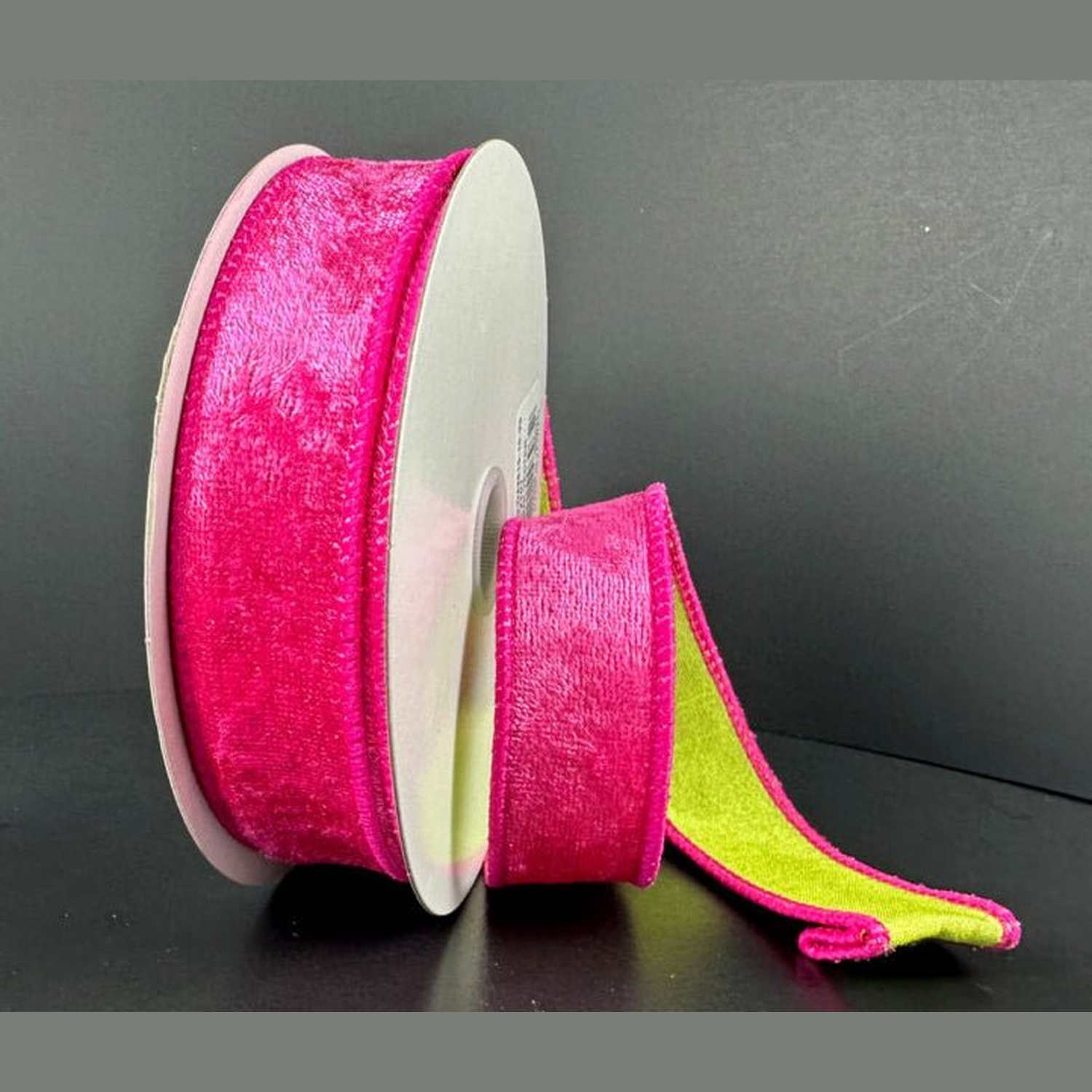 Shop For 1in Double Sided Velvet Ribbon: Fuschia/Lime (10 Yards)