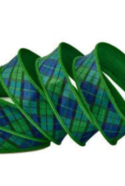 Shop For 1in Dupion Green Blue Plaid Ribbon (10 Yards)