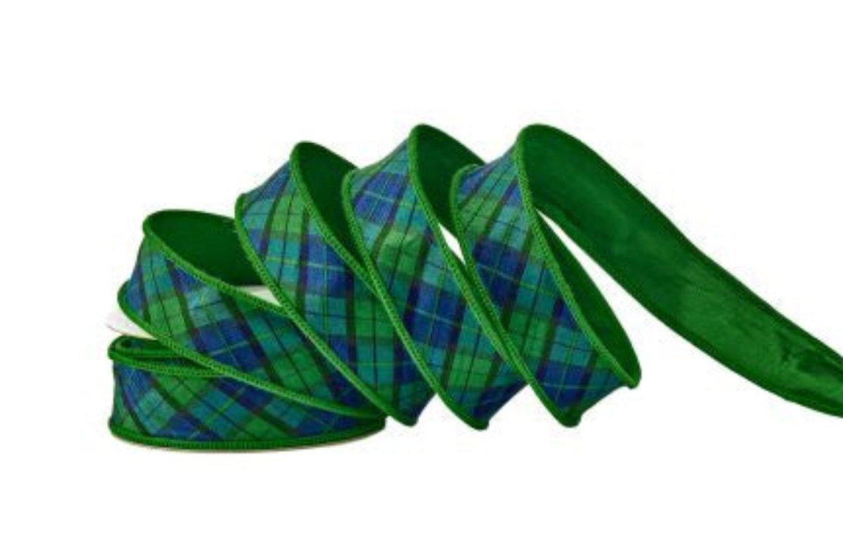 Shop For 1in Dupion Green Blue Plaid Ribbon (10 Yards)