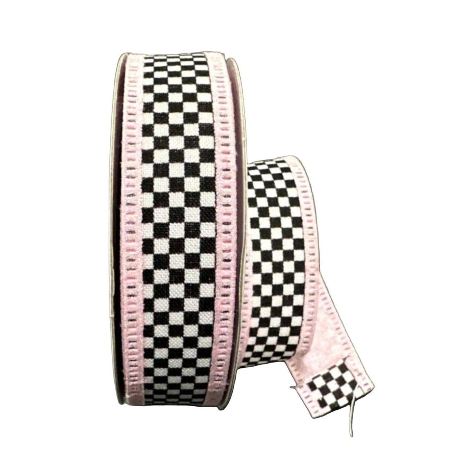 Shop For 1in Dupioni Black White Check Ribbon: Pink (10 Yards)