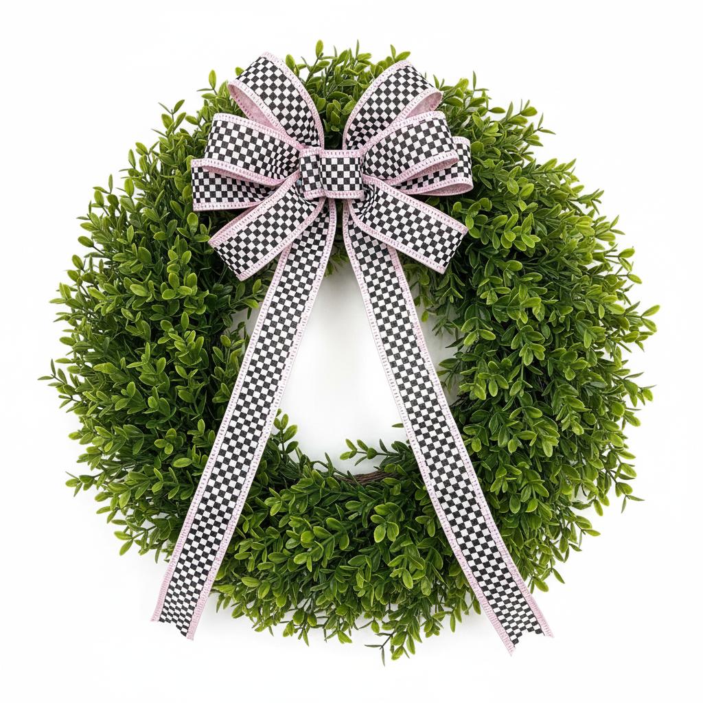 Shop For 1in Dupioni Black White Check Ribbon: Pink (10 Yards)