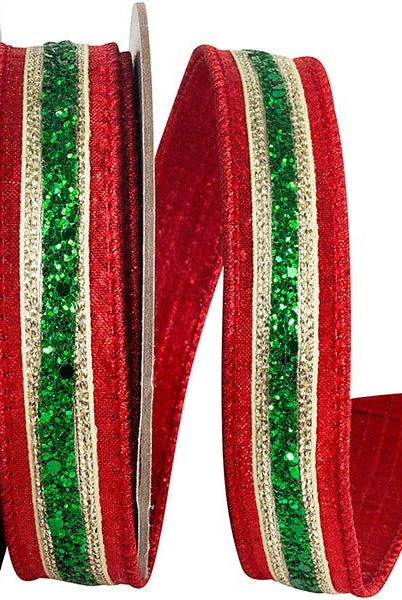 Shop For 1in Glitter Stripe Fiesta Ribbon: Red (5 Yards)