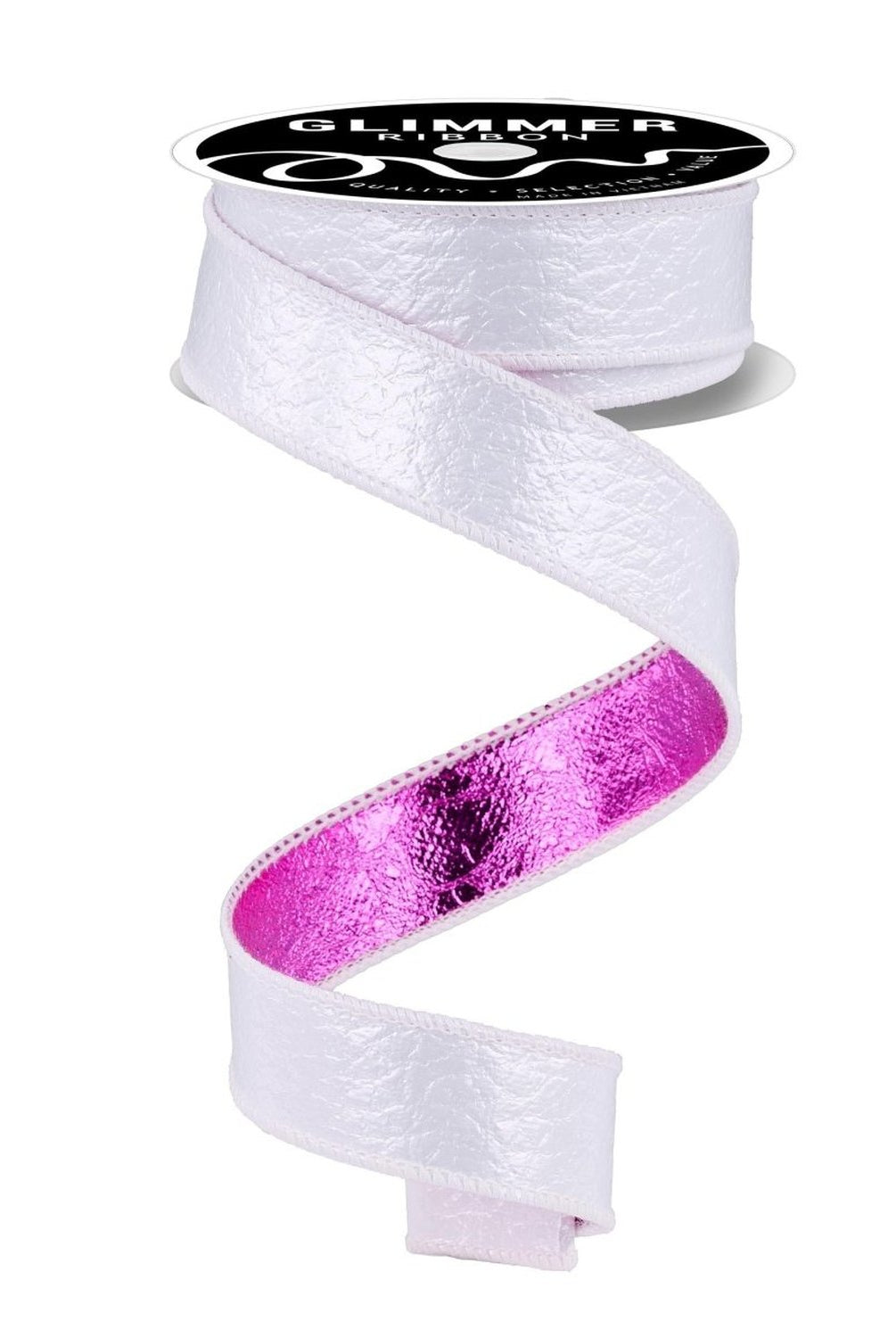 Shop For 1in Ice Crackle/Water Dot Fused Ribbon: White/Fuchsia (10 Yards)