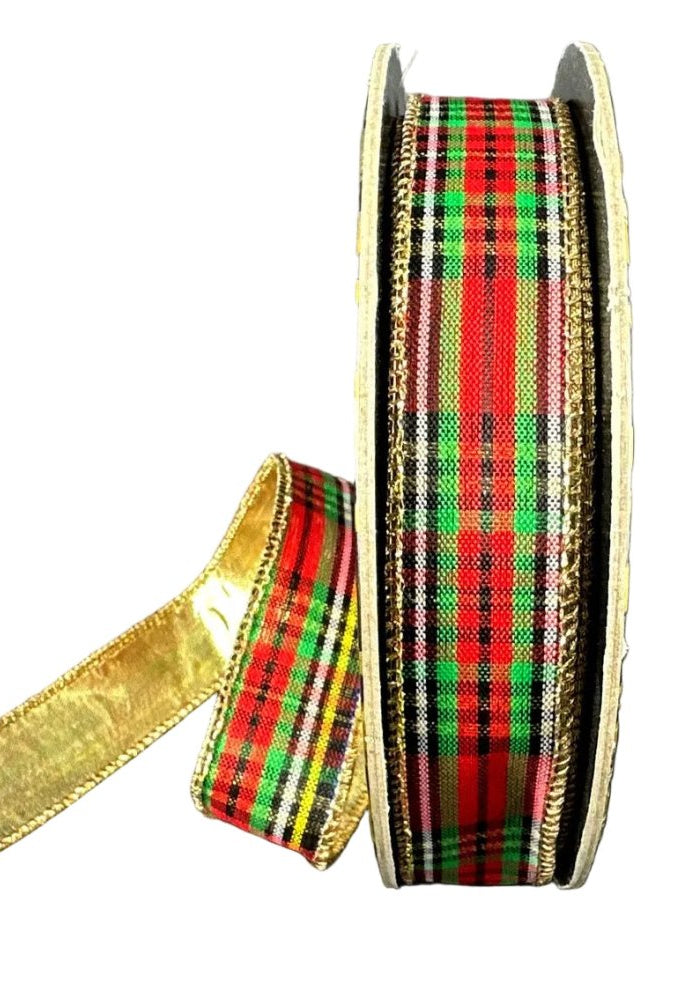 Shop For 1in Tartan Plaid Gold Back Ribbon: Red/Green (10 Yards)