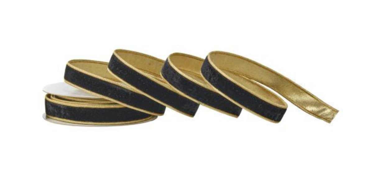 Shop For 1in Velvet Metallic Dupion Ribbon: Black/Gold (10 Yards)