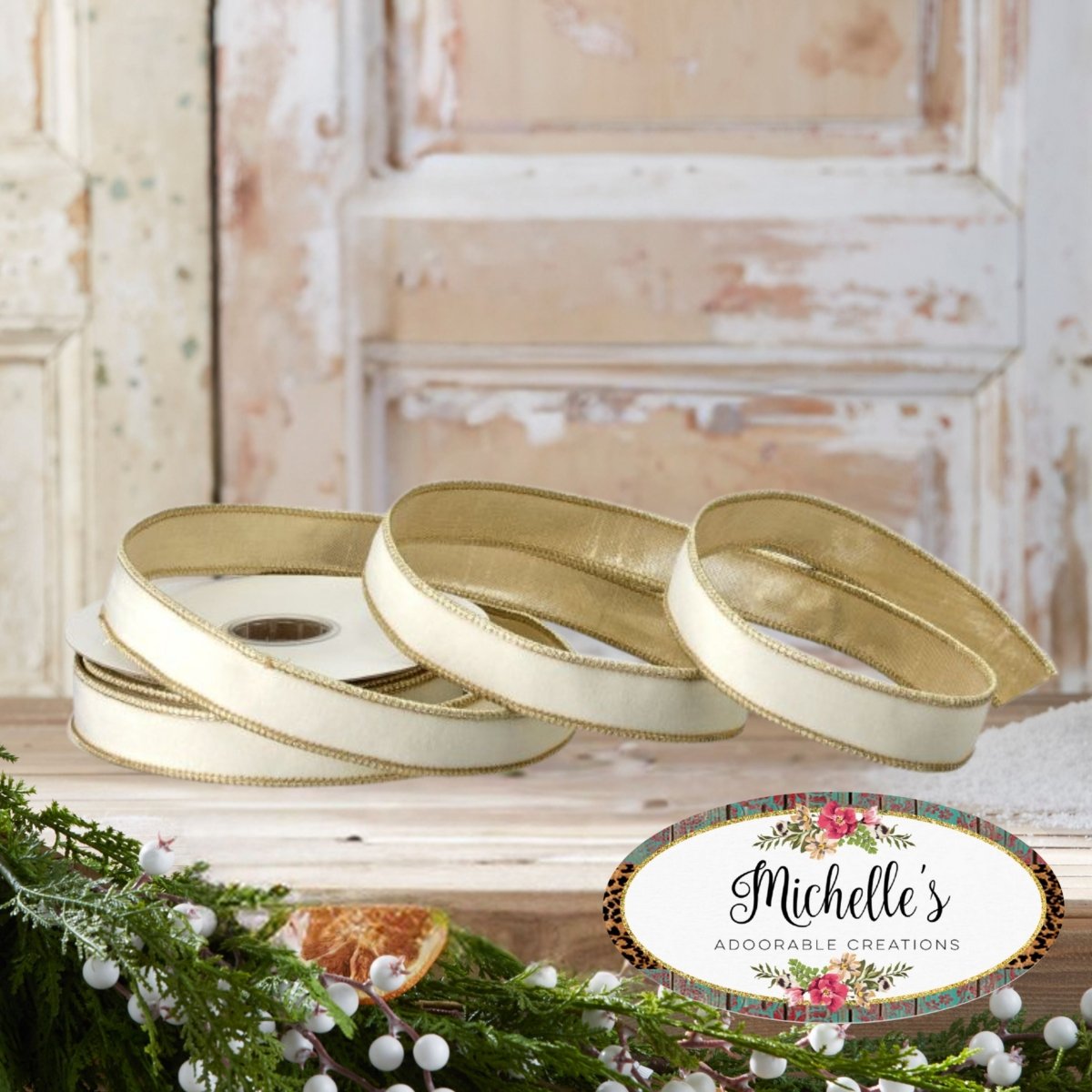 Shop For 1in Velvet Ribbon with Platinum Edge: Ivory (10 Yards)