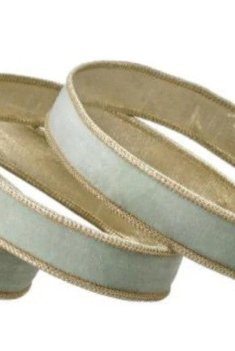 1in Velvet Ribbon with Platinum Edge: Mint Green (10 Yards)