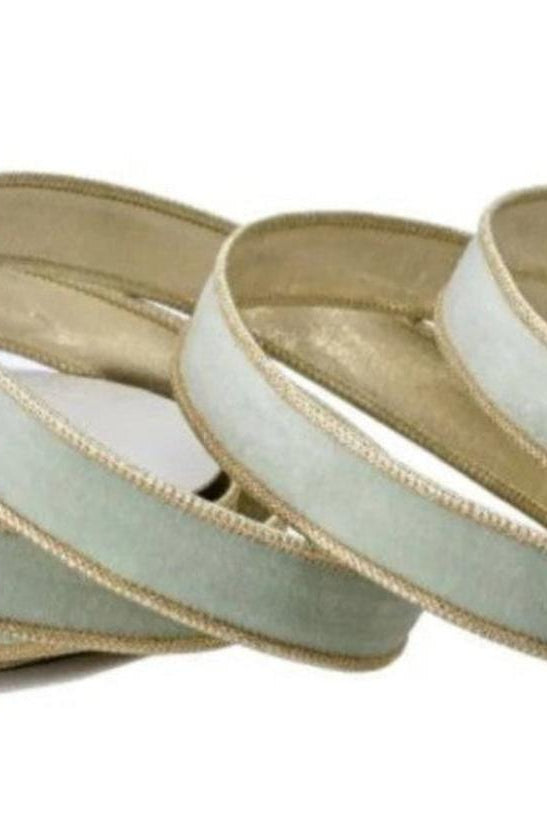 1in Velvet Ribbon with Platinum Edge: Mint Green (10 Yards)