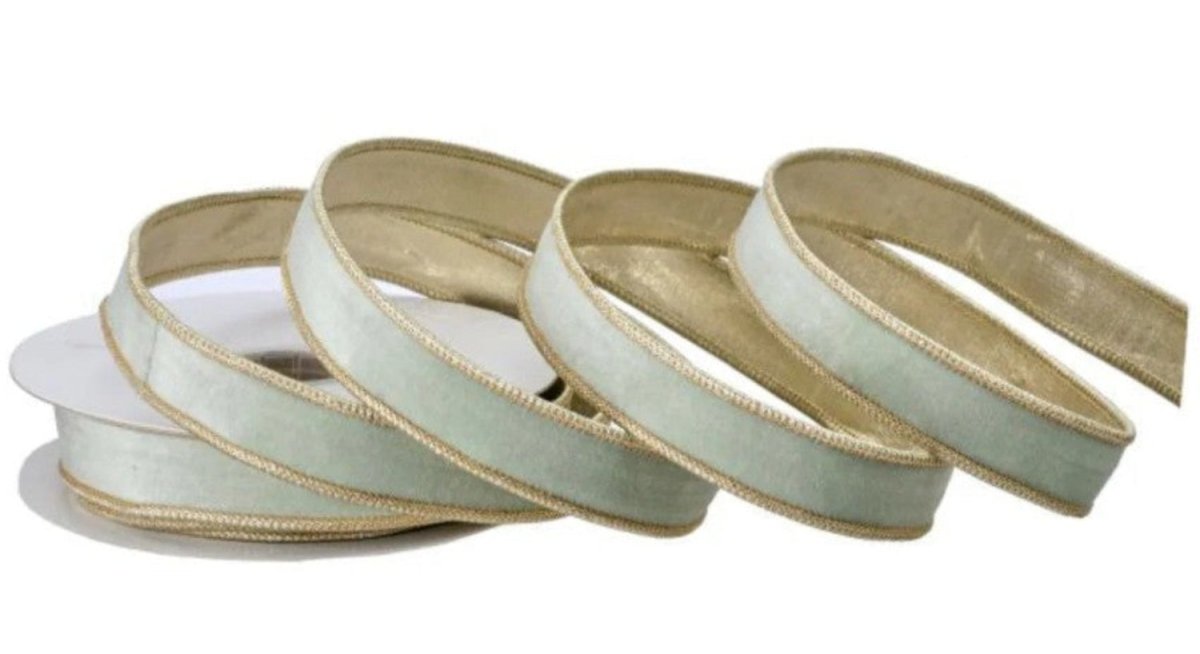 Shop For 1in Velvet Ribbon with Platinum Edge: Mint Green (10 Yards)