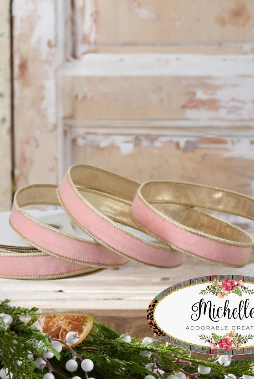 Shop For 1in Velvet Ribbon with Platinum Edge: Pastel Rose (10 Yards)
