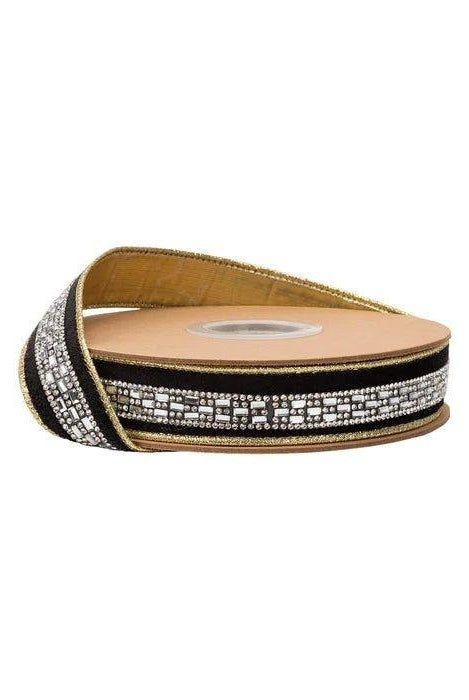 Shop For 1in Velvet Wired Ribbon w/ Diamond Accent Ribbon: Black (10 Yards)