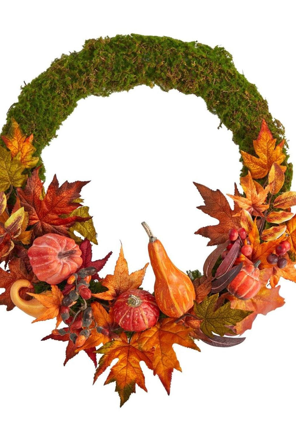 20” Autumn Pumpkin, Gourd and Fall Maple Leaf Artificial Wreath
