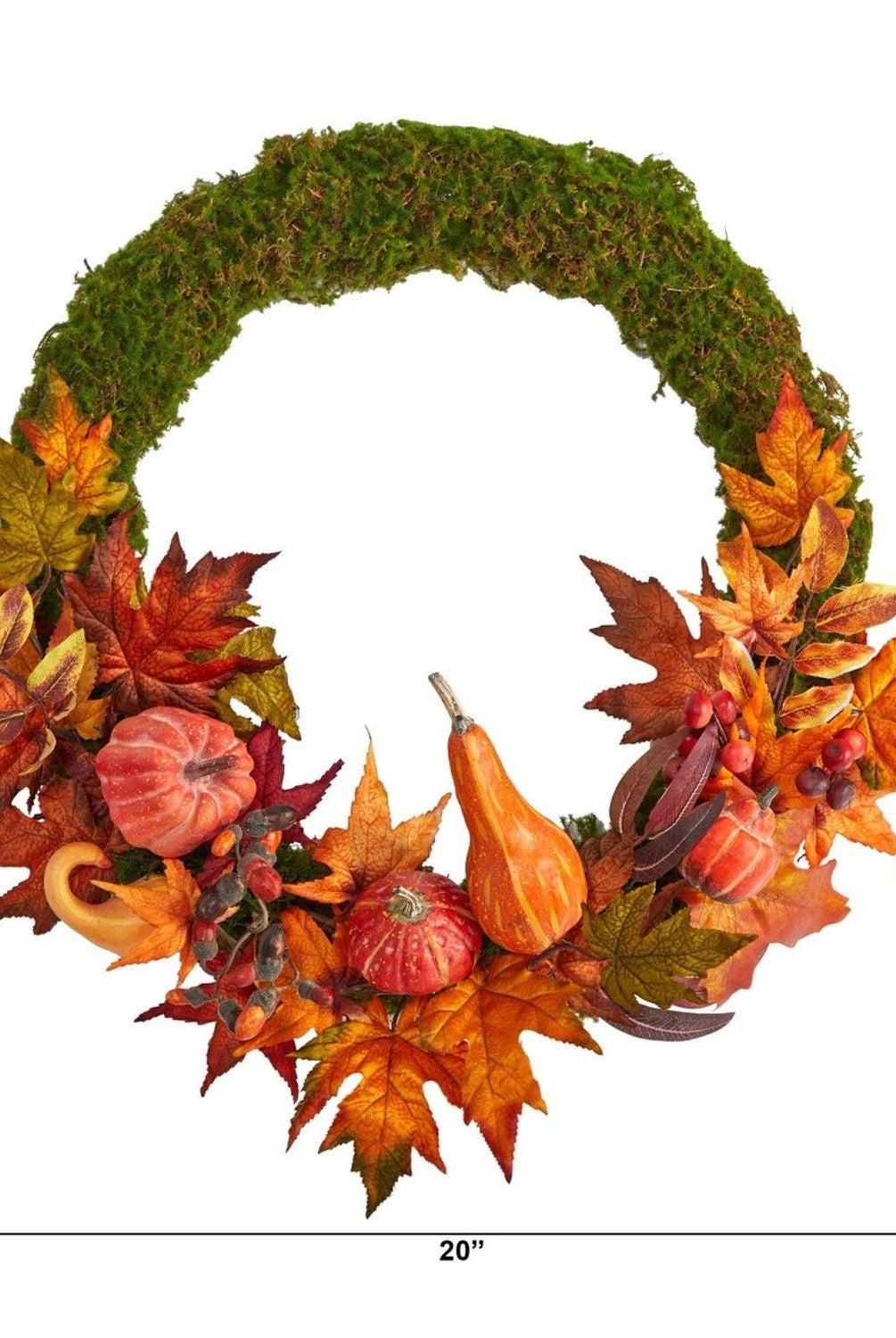 20” Autumn Pumpkin, Gourd and Fall Maple Leaf Artificial Wreath