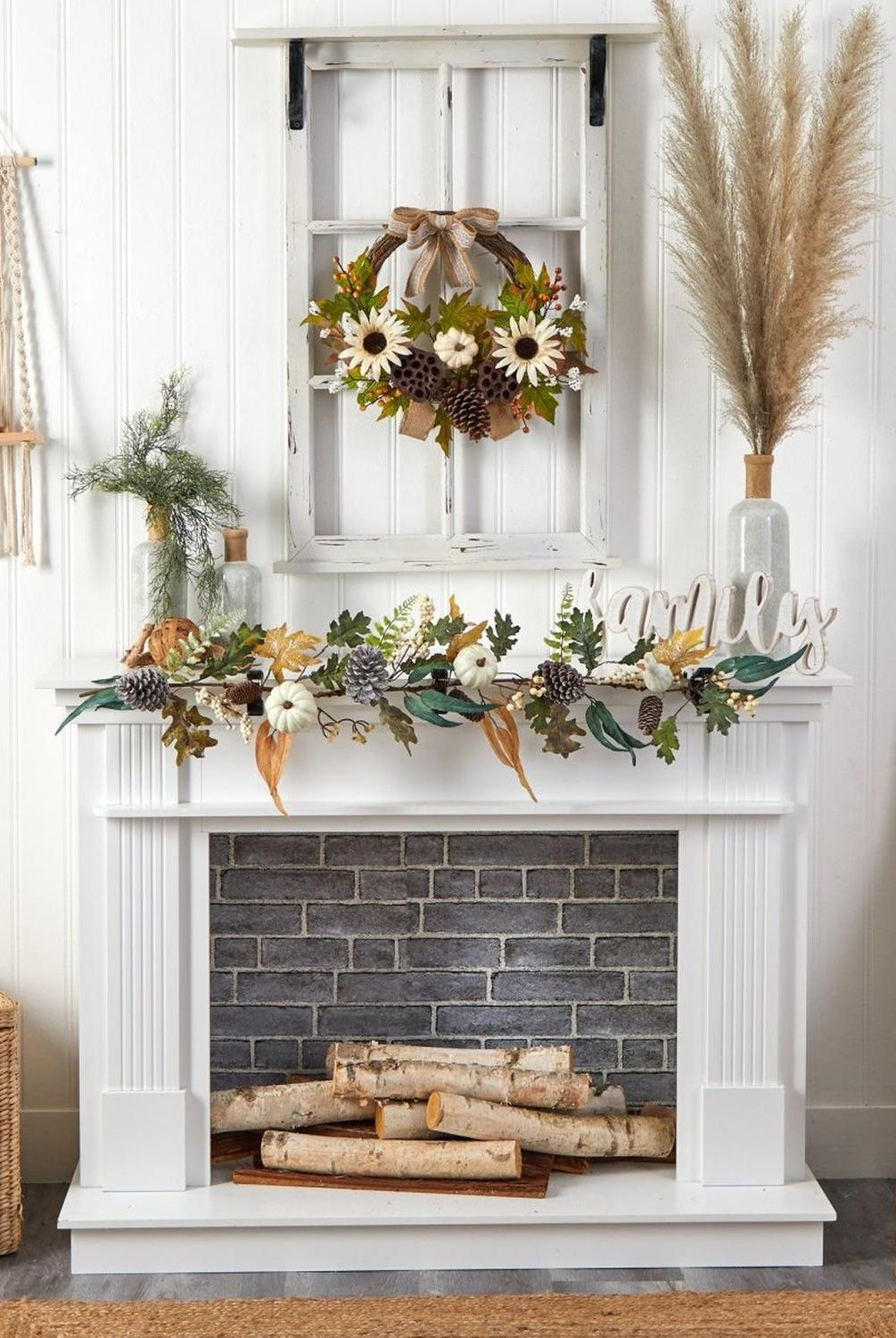 20” Autumn Sunflower, White Pumpkin and Dried Lotus Pod Artificial Fall Wreath with Decorative Bow