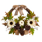 Shop For 20” Autumn Sunflower, White Pumpkin Fall Wreath