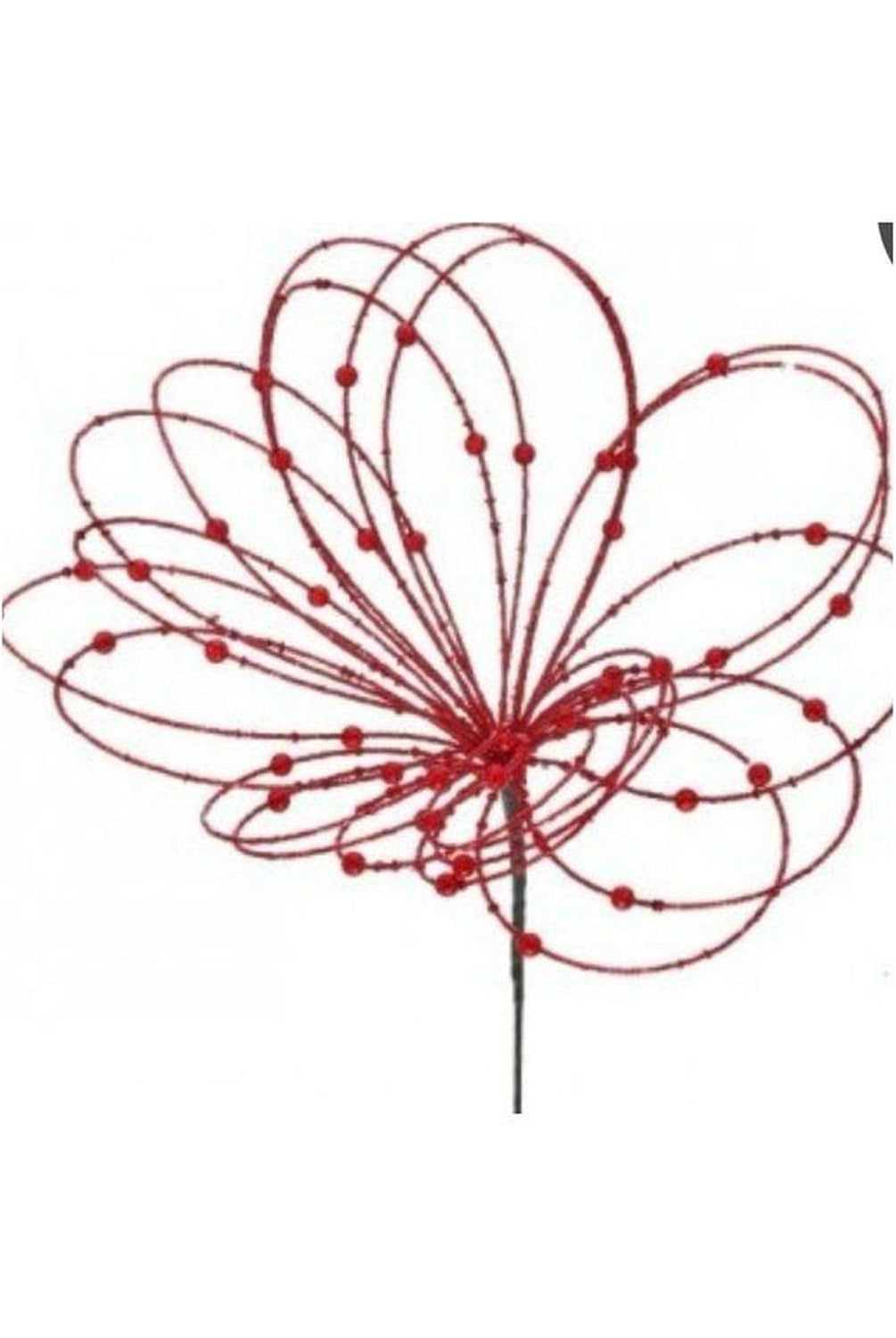 20" Beaded Jewel Flower Burst Stem: Red