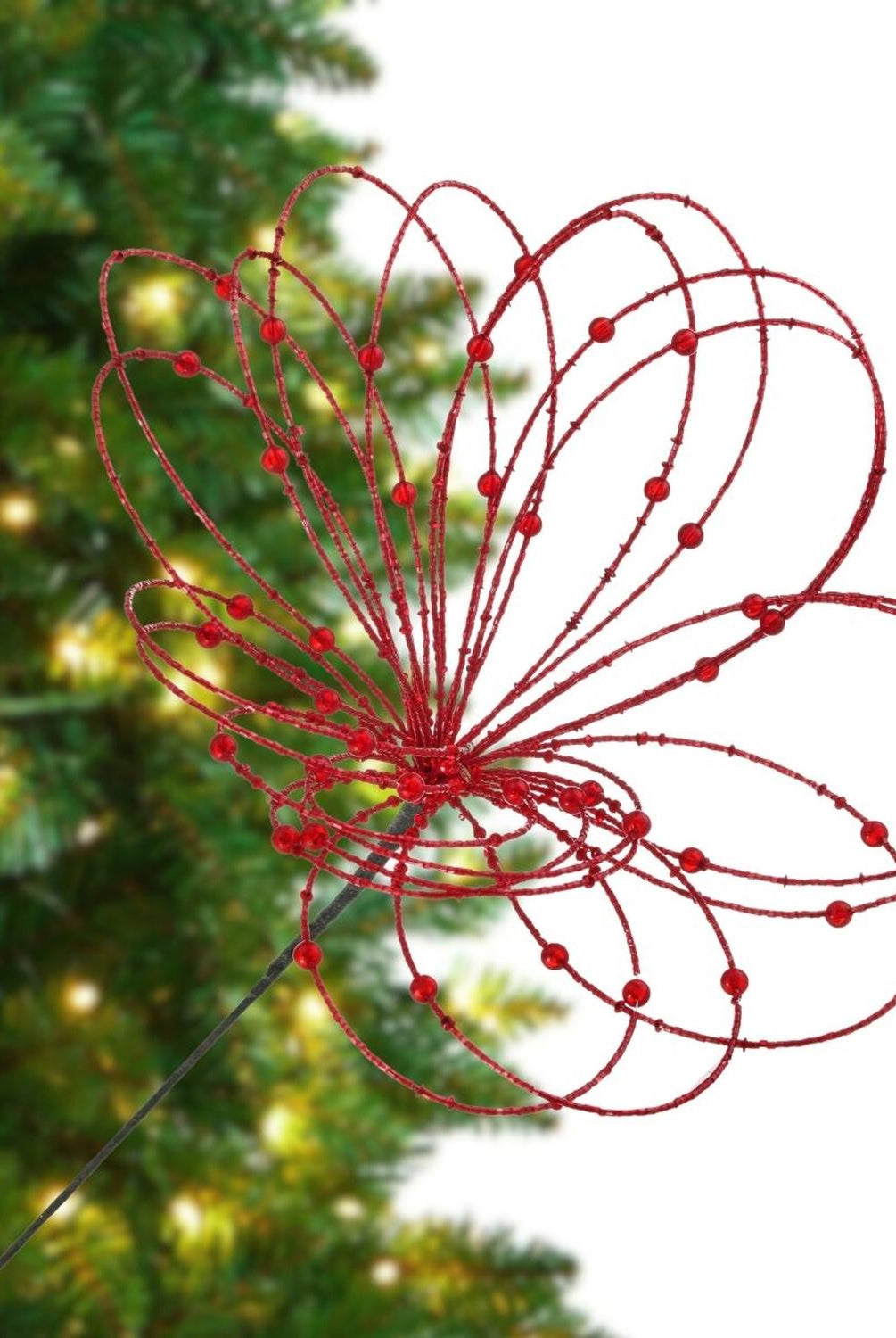 20" Beaded Jewel Flower Burst Stem: Red