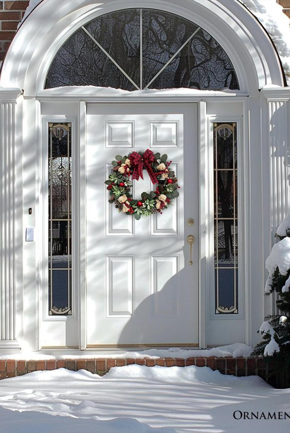 Exquisite Plaid Bow and Bears 20" Christmas Wreath, Holiday Door Decoration