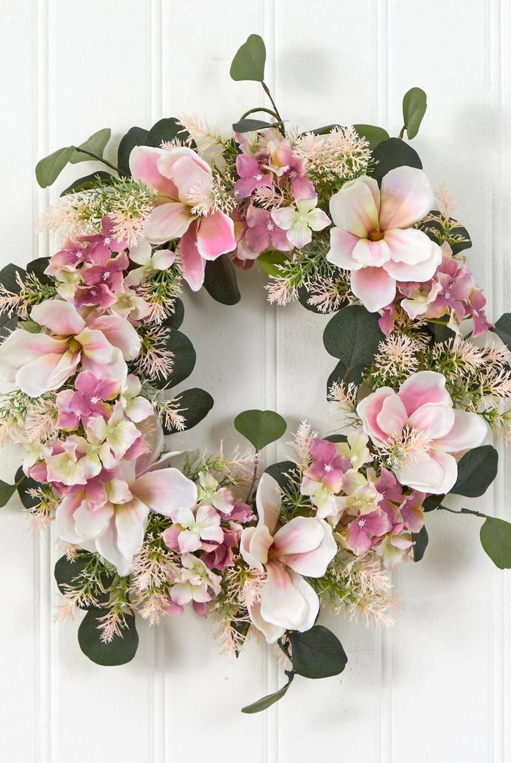 20” Hydrangea and Magnolia Artificial Wreath