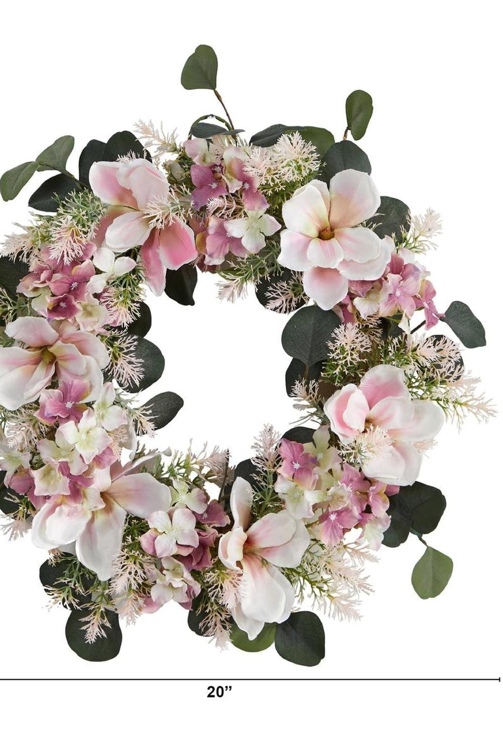 20” Hydrangea and Magnolia Artificial Wreath