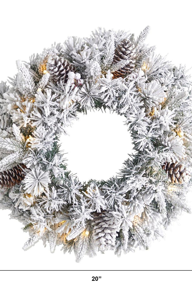 Shop For 20” LED Flocked Artificial Christmas Wreath
