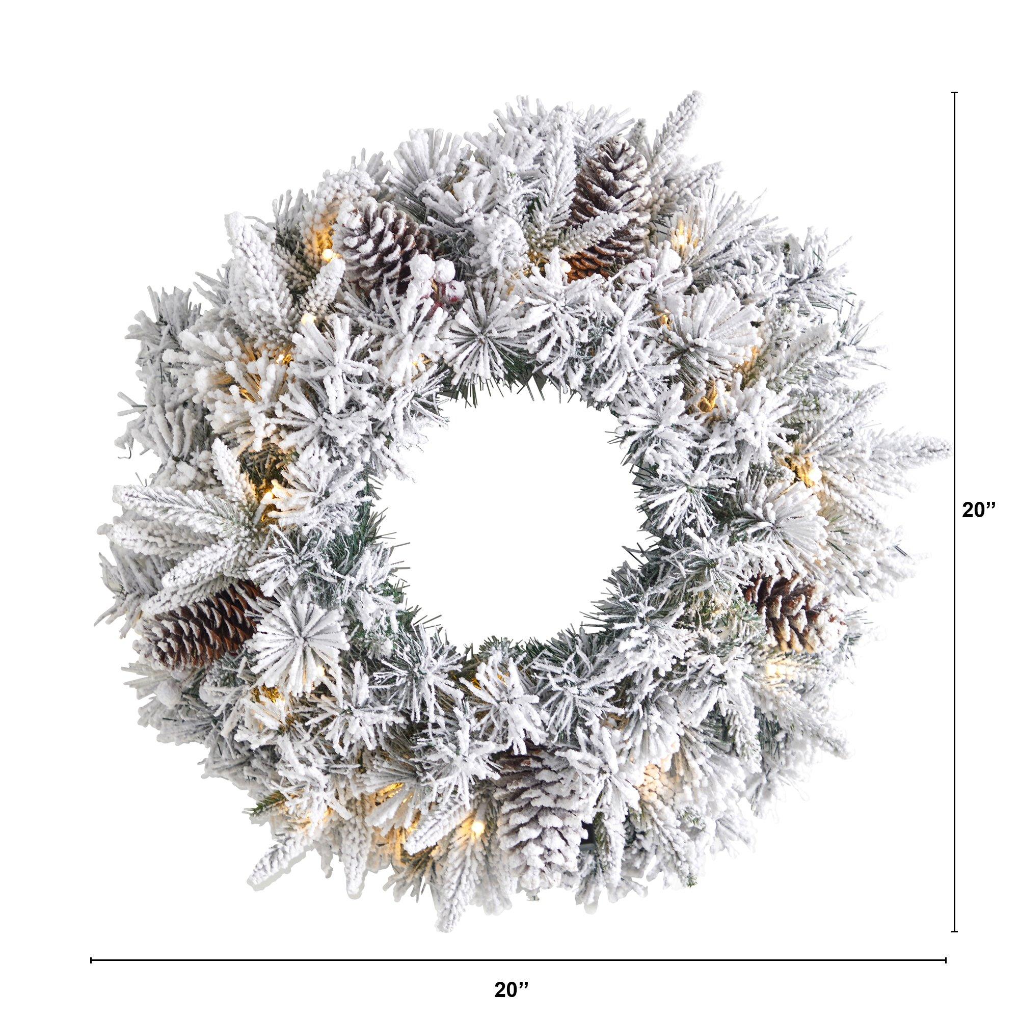 Shop For 20” LED Flocked Artificial Christmas Wreath