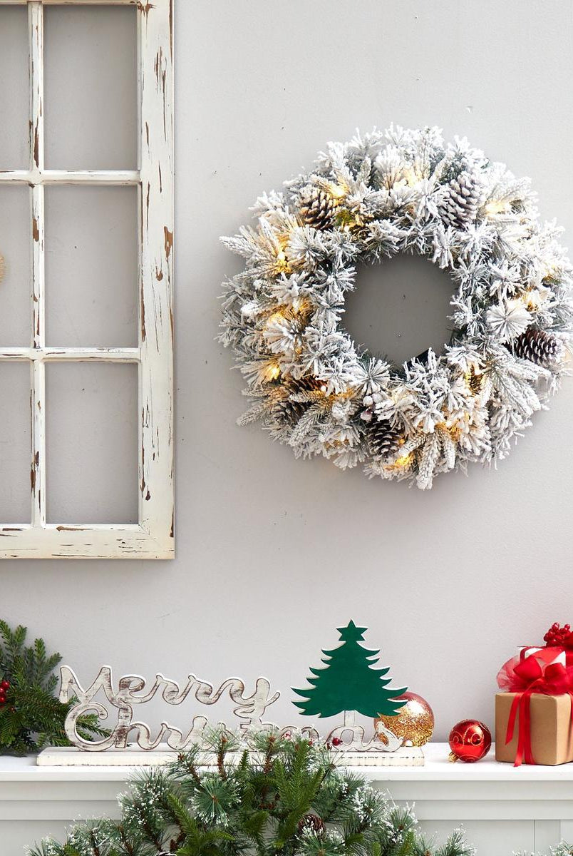 Shop For 20” LED Flocked Artificial Christmas Wreath