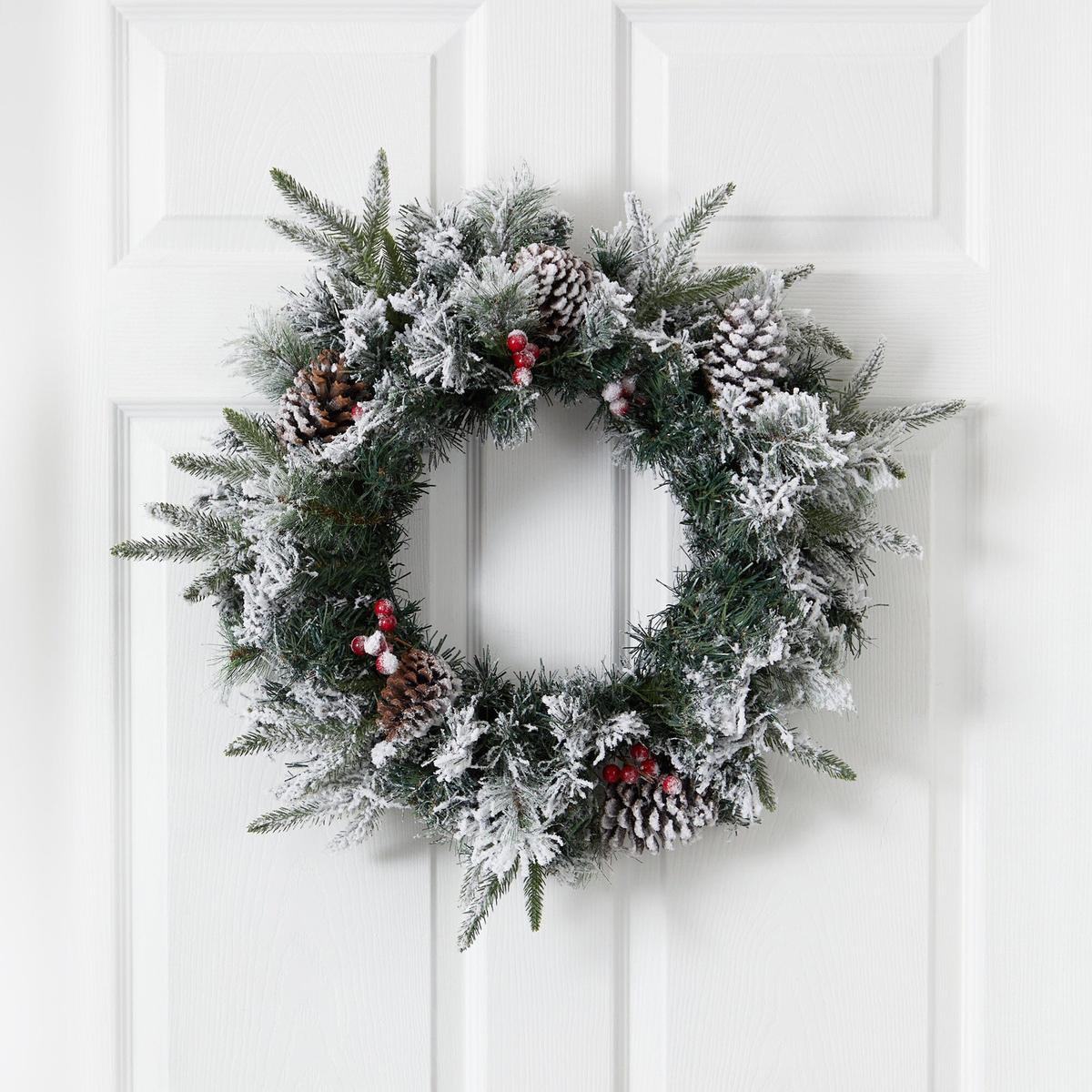 Shop For 20” LED Flocked Artificial Christmas Wreath