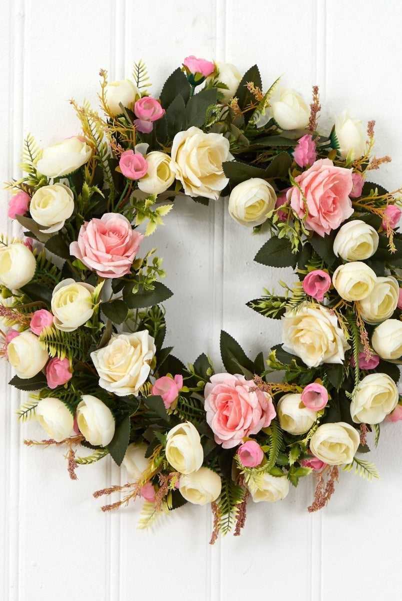 Shop For 20” White & Pink Rose Artificial Wreath