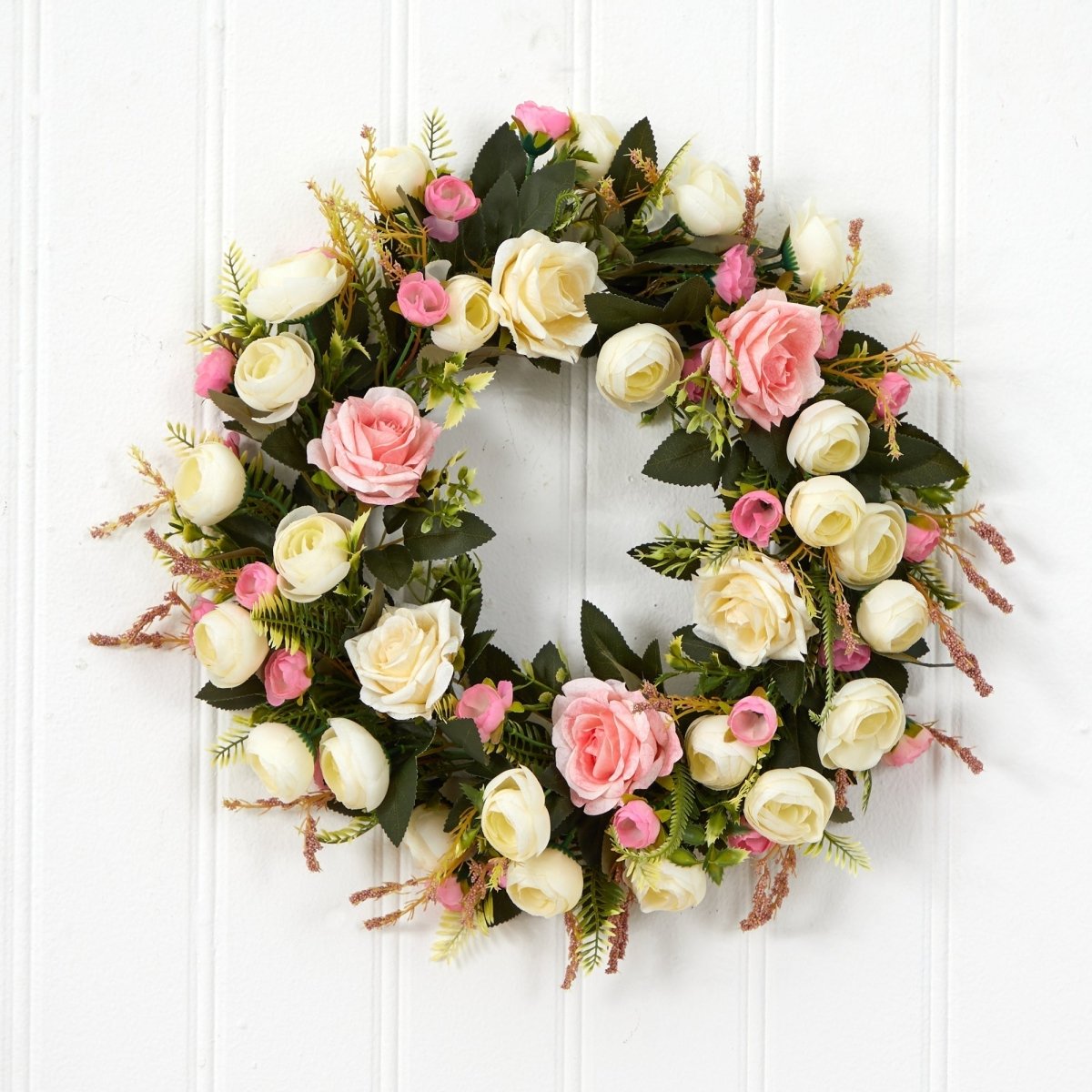 Shop For 20” White & Pink Rose Artificial Wreath