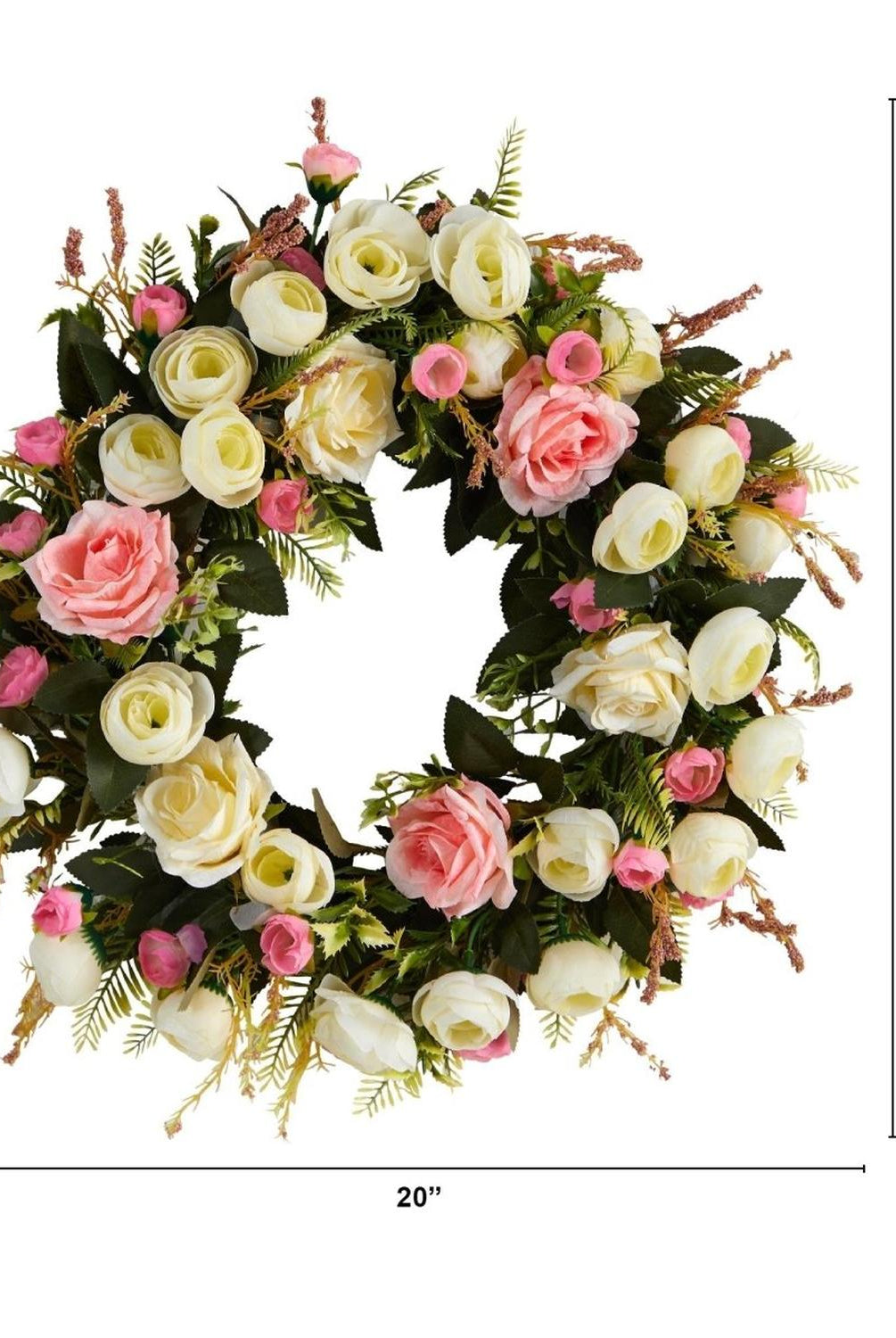 20” White & Pink Rose Artificial Wreath