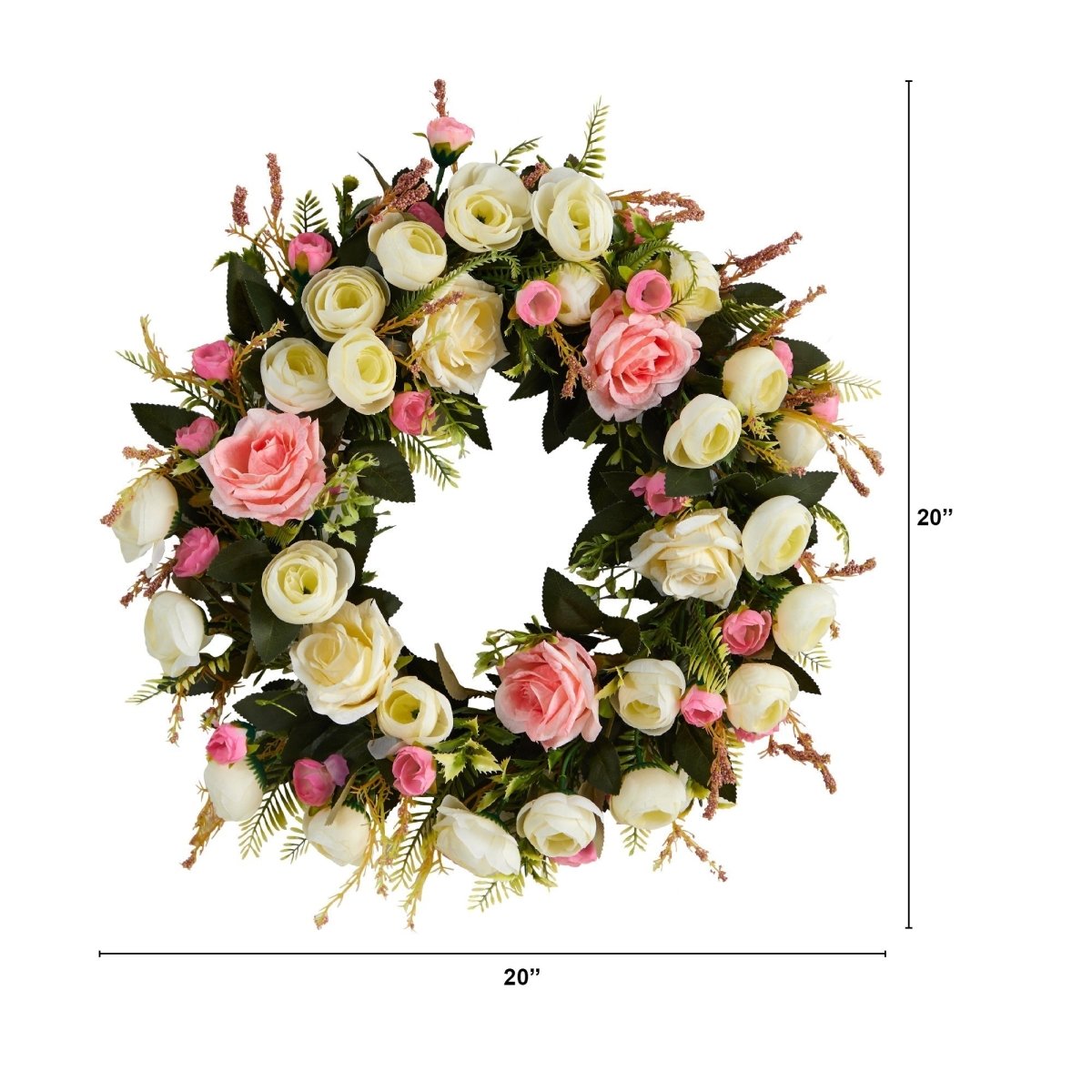 Shop For 20” White & Pink Rose Artificial Wreath