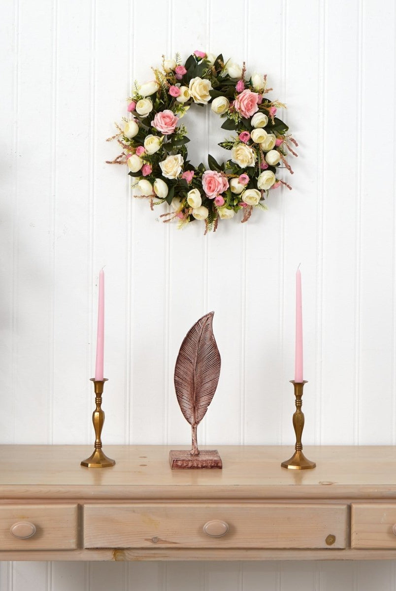 Shop For 20” White & Pink Rose Artificial Wreath