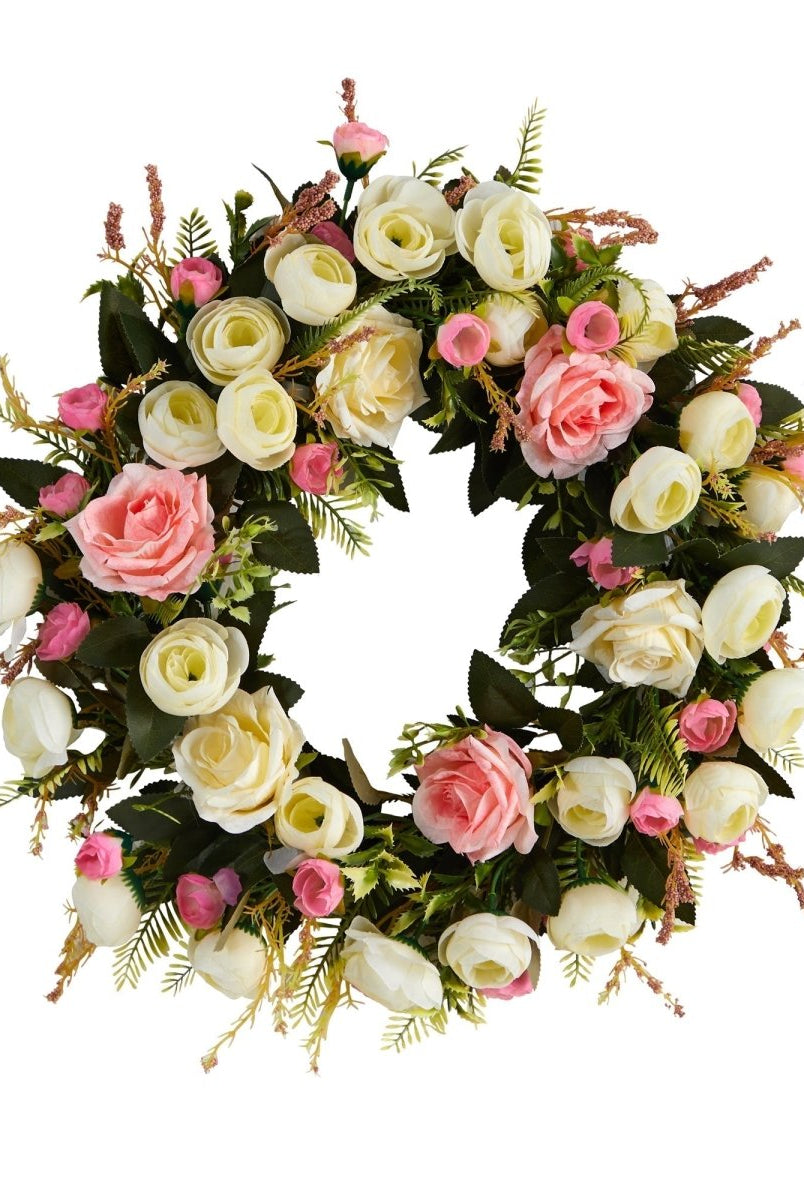 Shop For 20” White & Pink Rose Artificial Wreath
