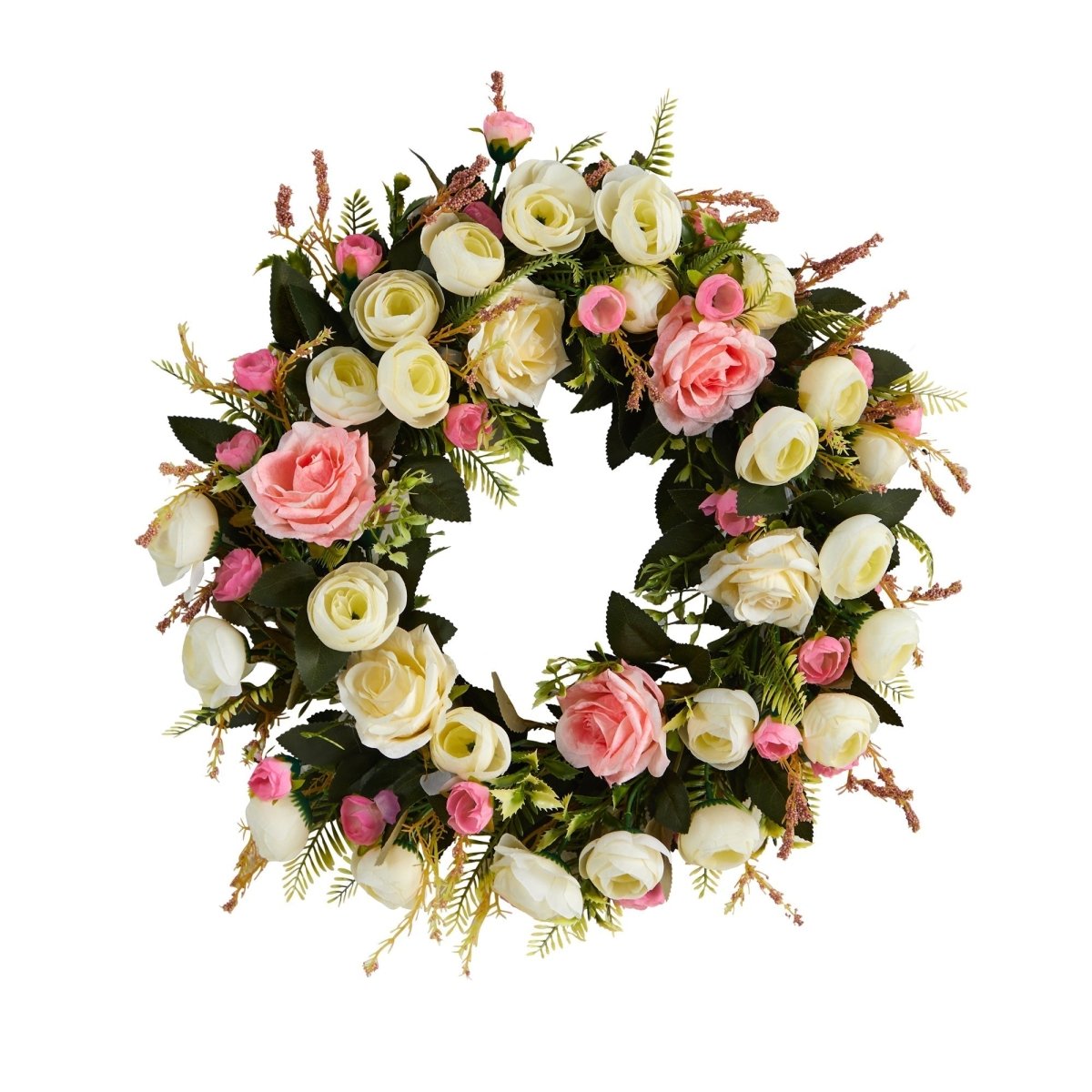 Shop For 20” White & Pink Rose Artificial Wreath
