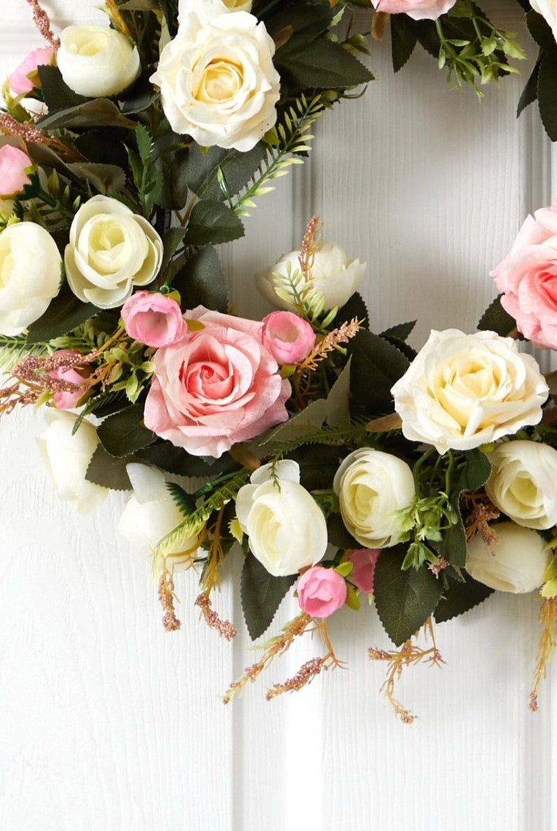 Shop For 20” White & Pink Rose Artificial Wreath