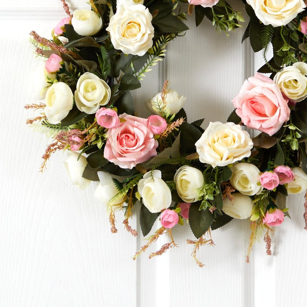 Shop For 20” White & Pink Rose Artificial Wreath