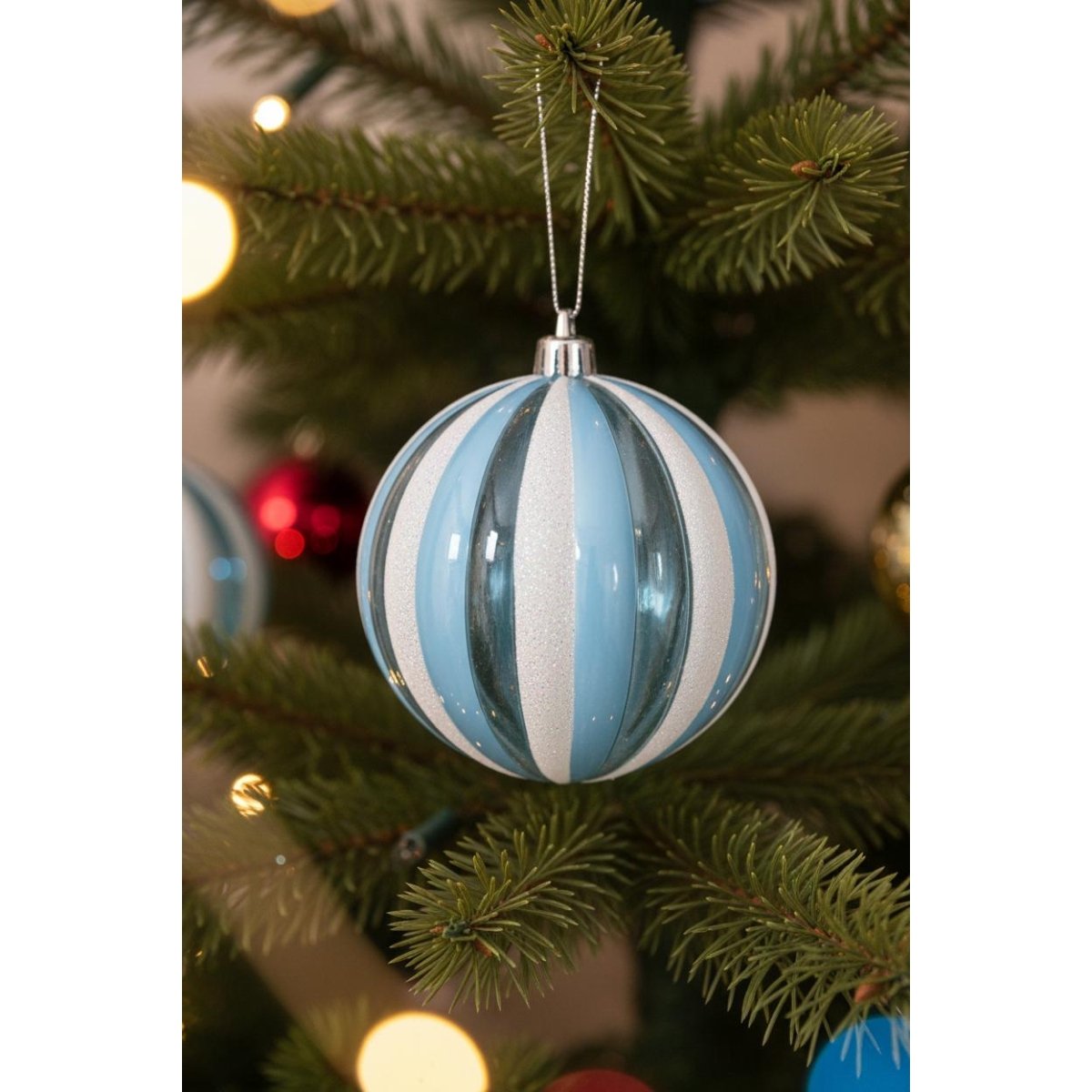Shop For 200MM Candy Stripe Ornament Ball: Blue/White