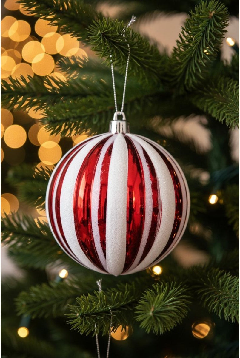 Shop For 200MM Candy Stripe Ornament Ball: Red/White