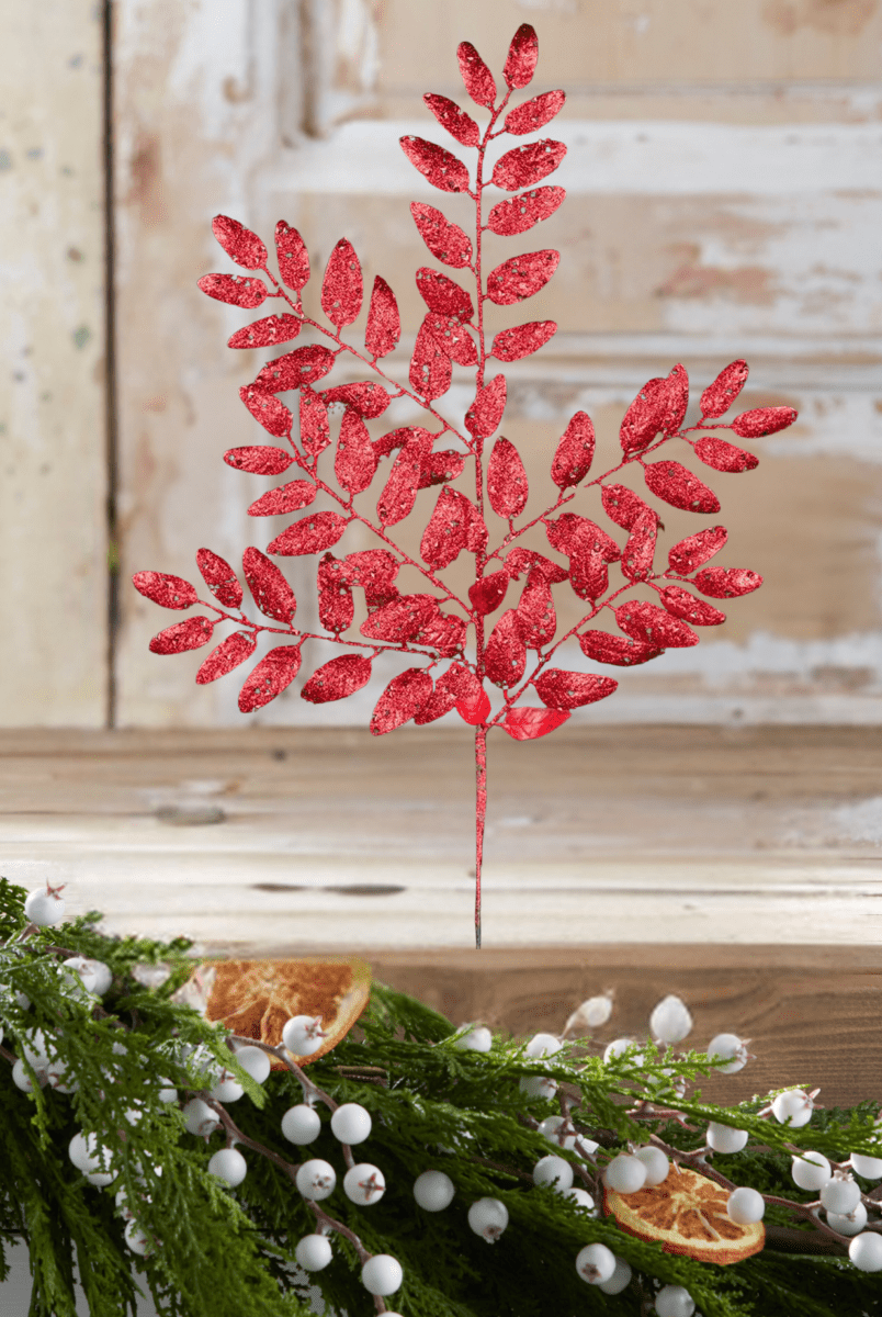 Shop For 21" Glitter Honey Locust Spray: Red