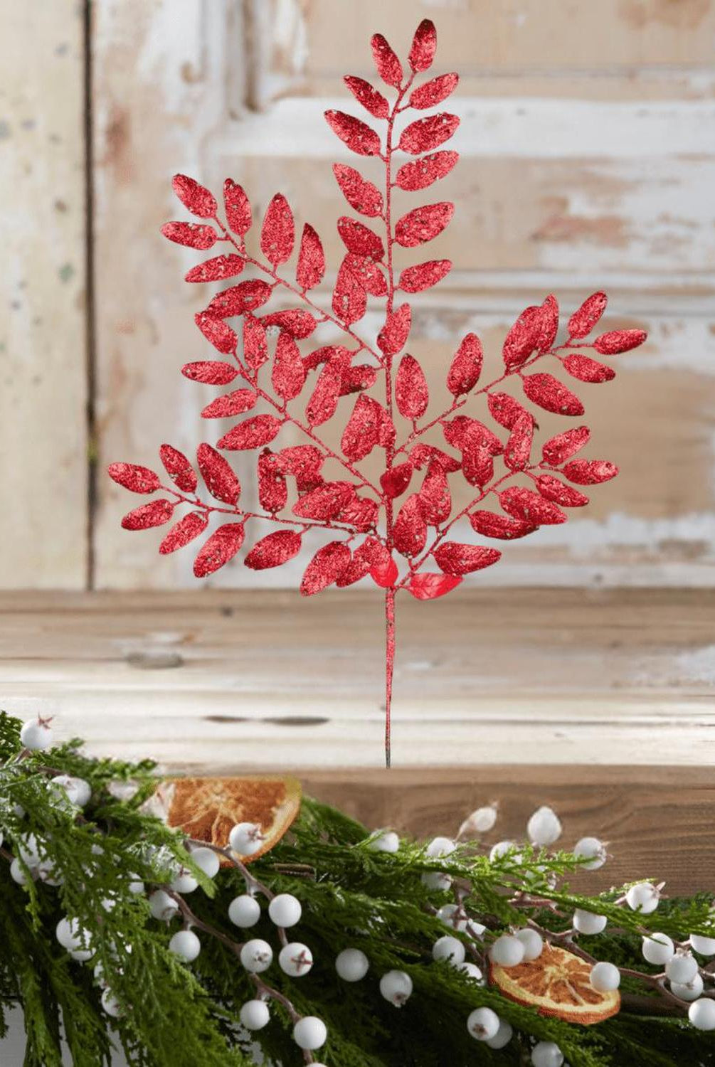 21" Glitter Honey Locust Spray: Red