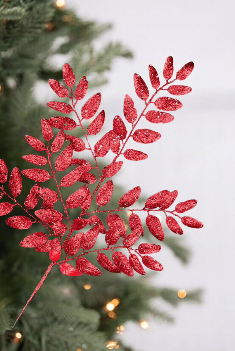 Shop For 21" Glitter Honey Locust Spray: Red