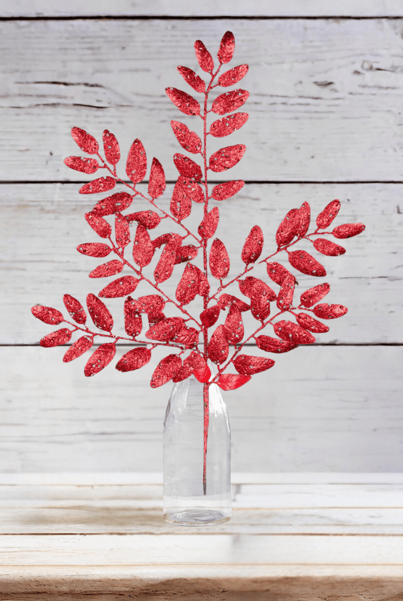 Shop For 21" Glitter Honey Locust Spray: Red