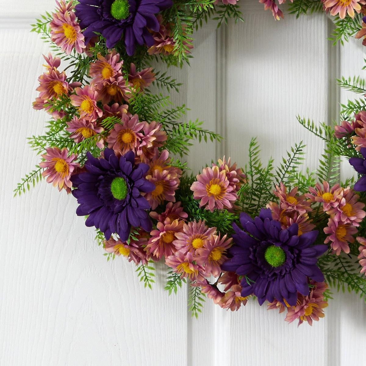 Shop For 21” Mixed Daisy Artificial Wreath
